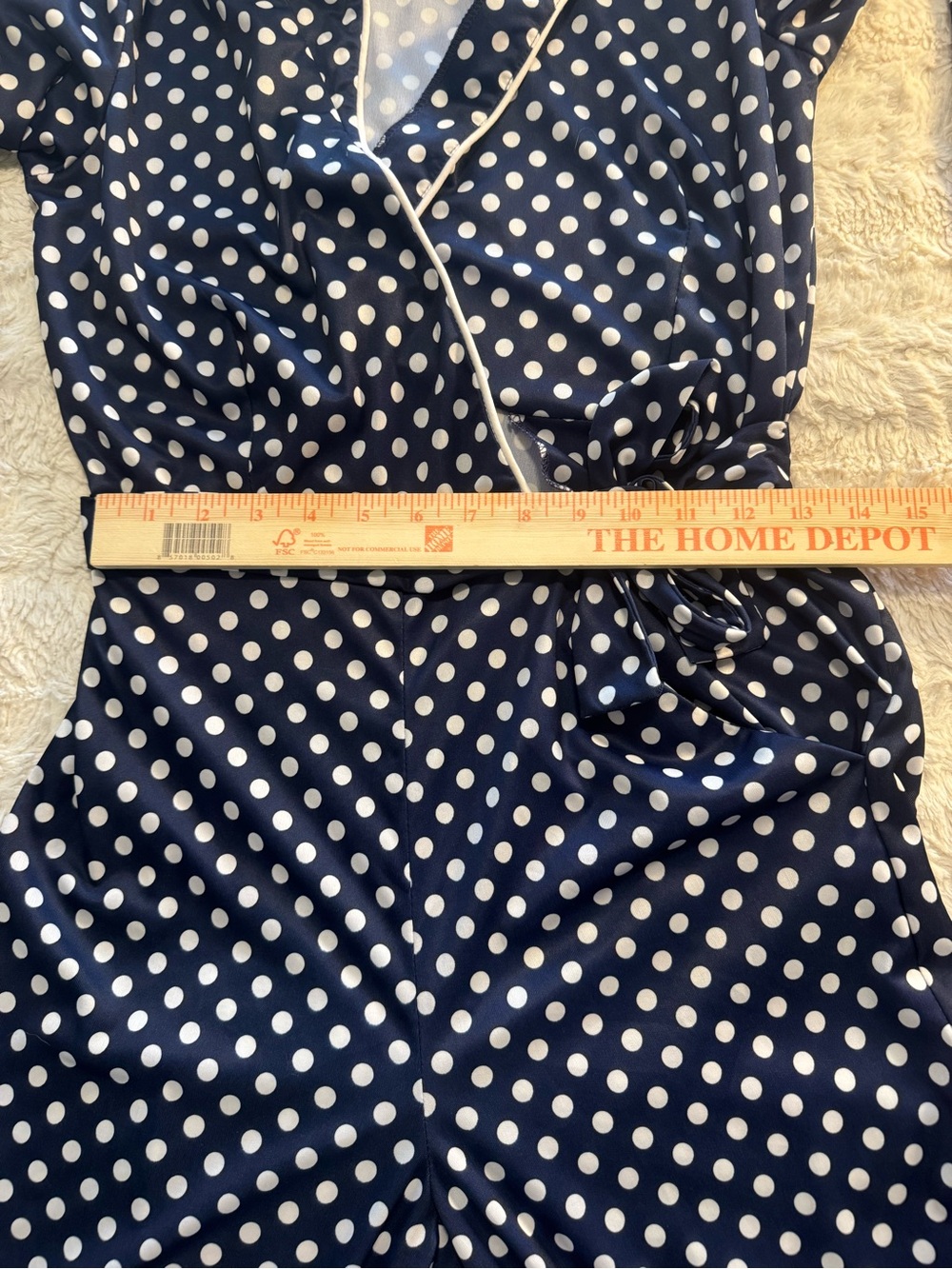 Vintage 70s Polka Dot Wide Leg Jumpsuit Tie Waist Disco Mod - Picture 6 of 9